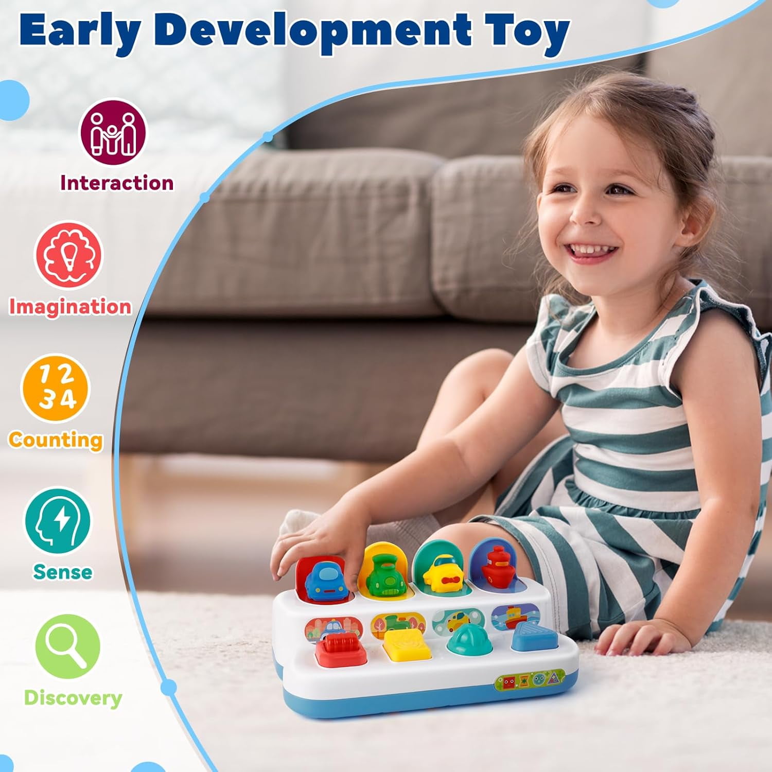 Ludolm Interactive Cause & Effect Pop Up Vehicle Toys for Toddlers 18M+, Sensory Montessori Toys for Infants , Fun Hide and Seek Play for Boy Girl