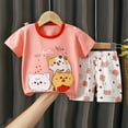 thumbnail image 2 of Baby Girl First Birthday Outfit Toddler Polyester Summer Cartoon Printed Short Sleeved Tops Shorts 2Pc Suit Toddler Girls Clothes Light Pink 3 Years-4 Years, 2 of 3