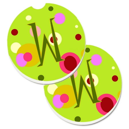 

Carolines Treasures CJ1010-WCARC Letter W Monogram - Lime Green Set of 2 Cup Holder Car Coasters Large multicolor