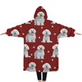 thumbnail image 2 of Oversized Wearable Blanket Hoodie,Pink Bichon Frise Sherpa Blanket Hoodie with Super Pockets,Super Warm Fuzzy Pullover for Women & Men, 2 of 6