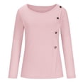 thumbnail image 7 of WREESH Womens Fashion Dressy Tops Solid Color Long Sleeve Round-Neck Keeping Warm Side Button Tops Blouse Pullover Pink, 7 of 7