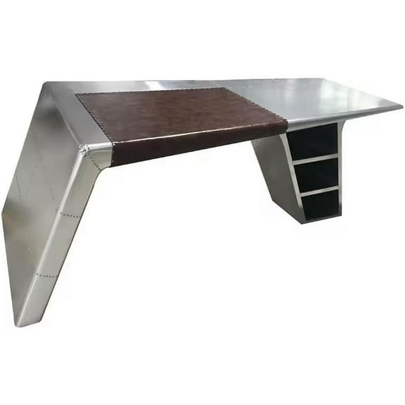 NauticalMart Aviator Aluminum Leather Industrial Retro Executive Wing Desk Aviation Furniture Office Desks