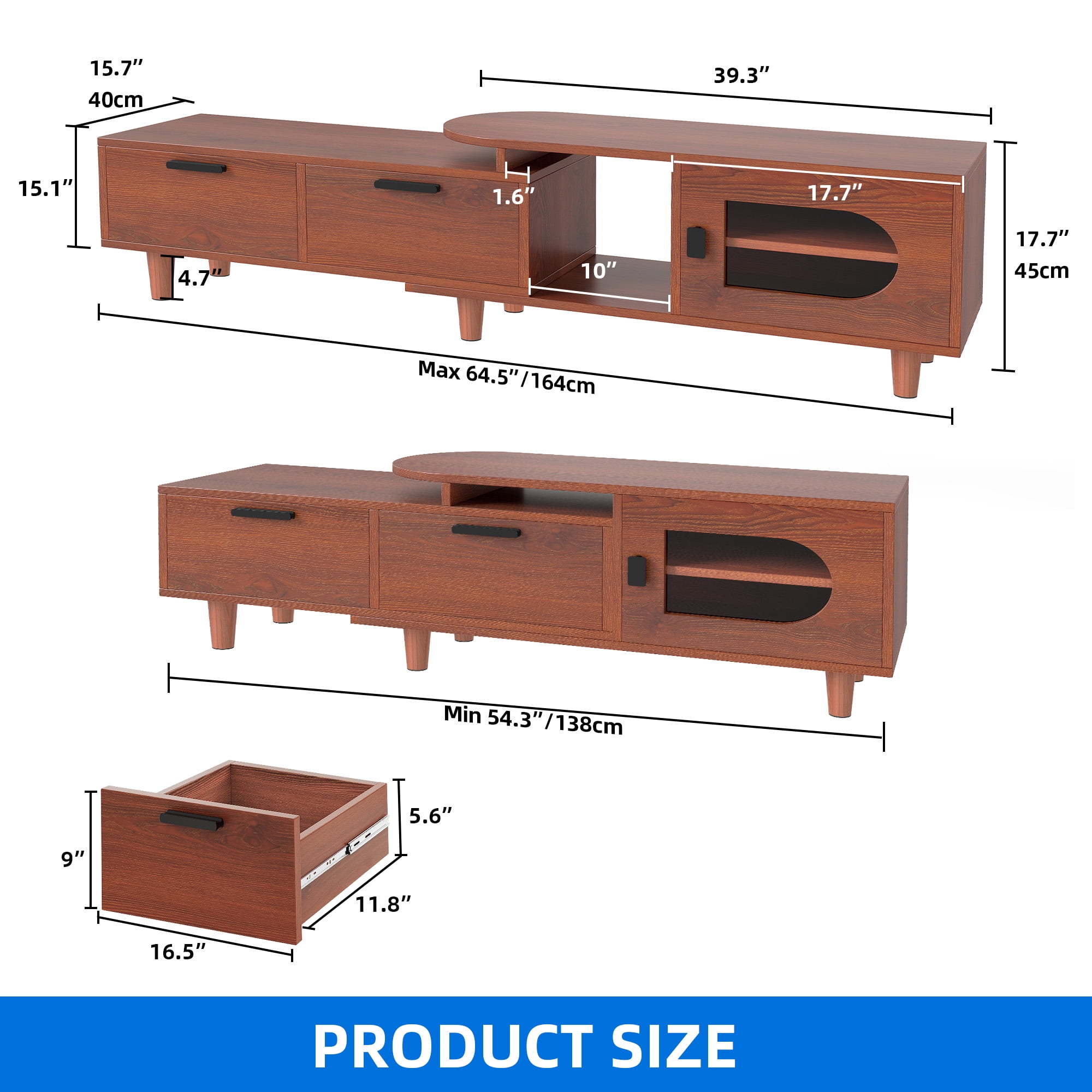 Dextrus Extendable TV Stand with 2 Drawers & Cabinet, Adjustable Corner Entertainment Center