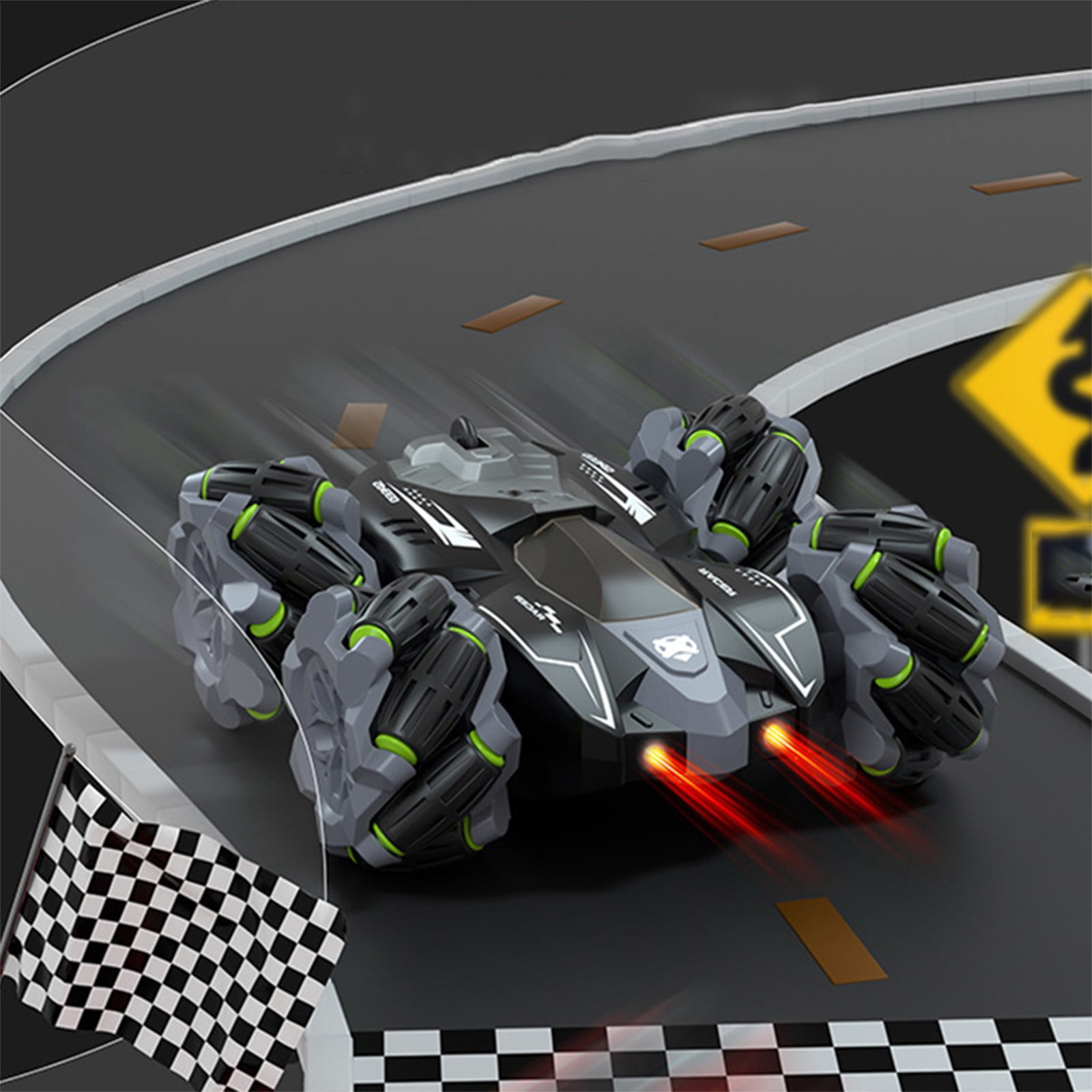 Grey Double Sided Rc Stunt Car Multi-Directional Driving Function 2.4G Remote Control With Led Effects Portable Racing Toy Gift Set