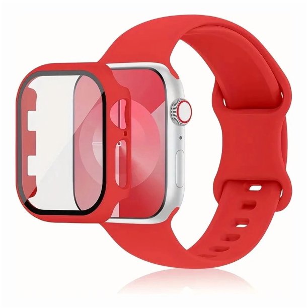 Correa de Silicona con Funda Protectora de Cristal para Apple Watch, Compatible con Todas las Series