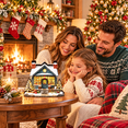 thumbnail image 4 of Christmas Village Decor, Wooden Snowy Cabin Tabletop House with Soft Light for Mantel Console Table Desk and Seasonal Display, 4.72 x 4.33 x 0.79 in, 4 of 6