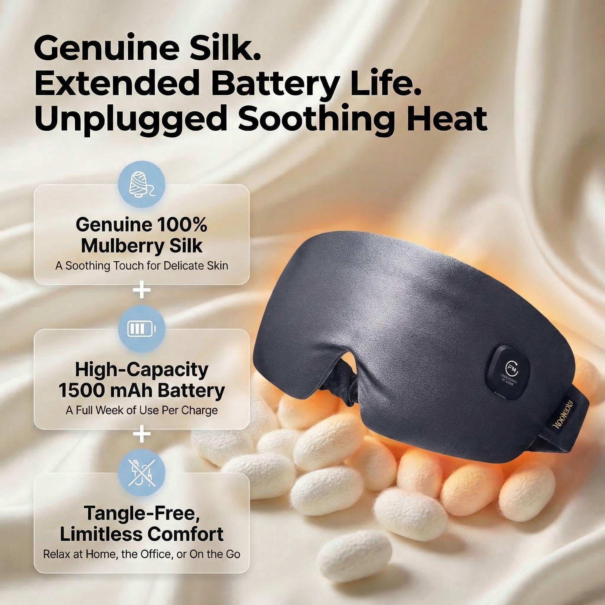 FACEMOON Cordless Silk Heated Eye Mask for Dry Eyes Comfort Rechargeable Moist Heat Warm Compress Washable Travel Gray