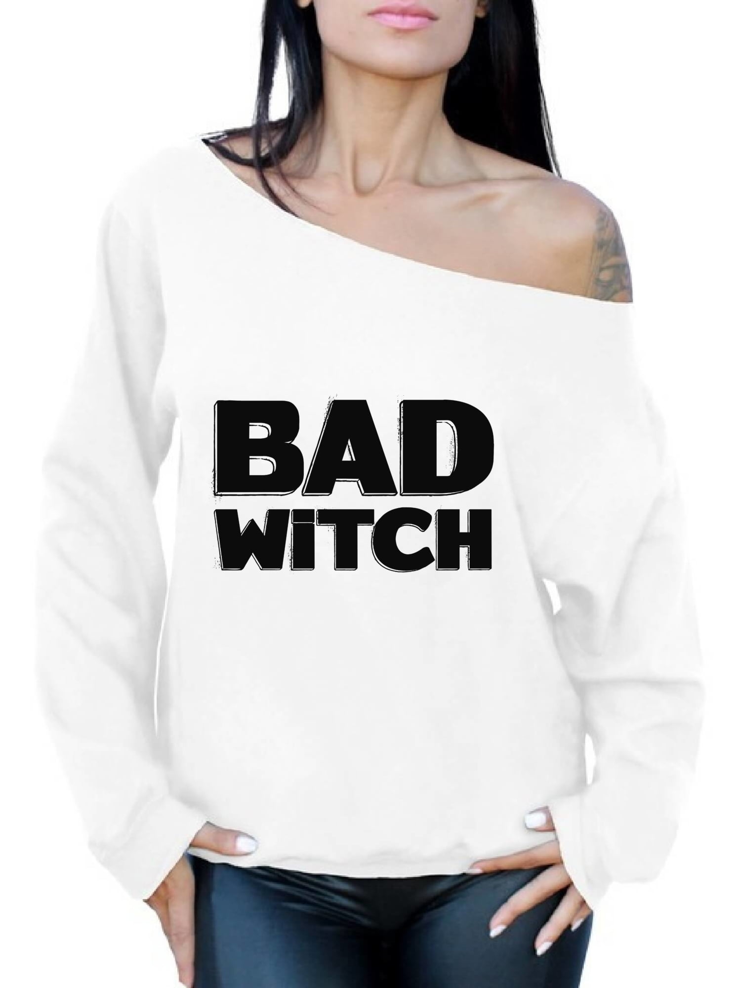 Awkward Styles Bad Witch Off Shoulder Sweatshirt for Women Halloween Oversized Sweater Dia de Los Muertos Baggy Sweatshirt Day, White