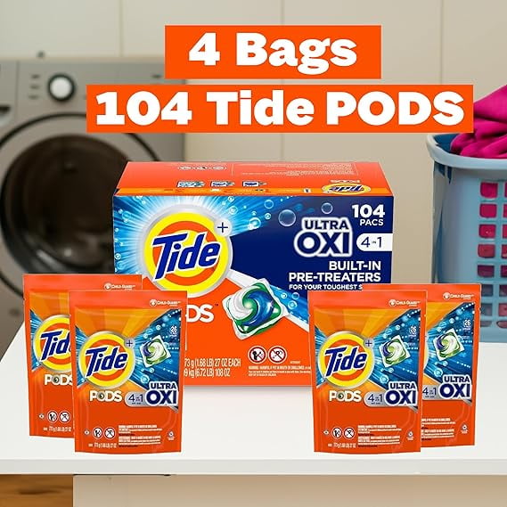 TIDE PODS Liquid Laundry Detergent Pacs, 4-in-1 Ultra Oxi