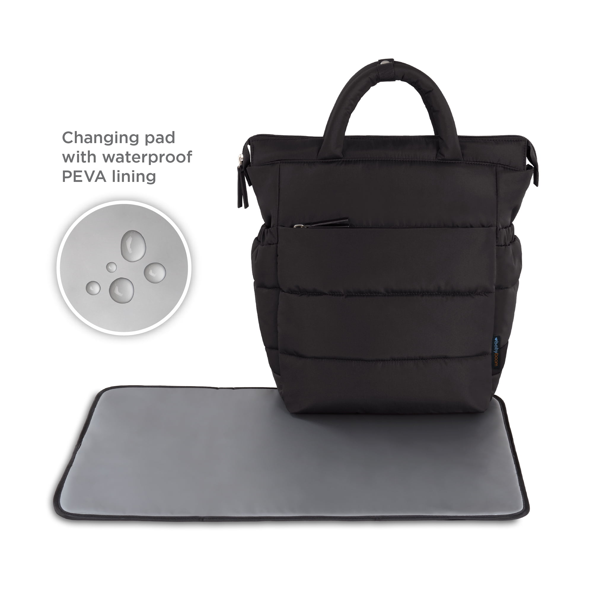 Baby Boom Puffer Backpack Diaper Bag Tote for Infants and Toddlers, Black