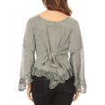 thumbnail image 2 of Sakkas Aura Womens Casual Ruffle Flare Crop Top Blouse Long Sleeves w/Embroidery - Light Grey - XL, 2 of 5