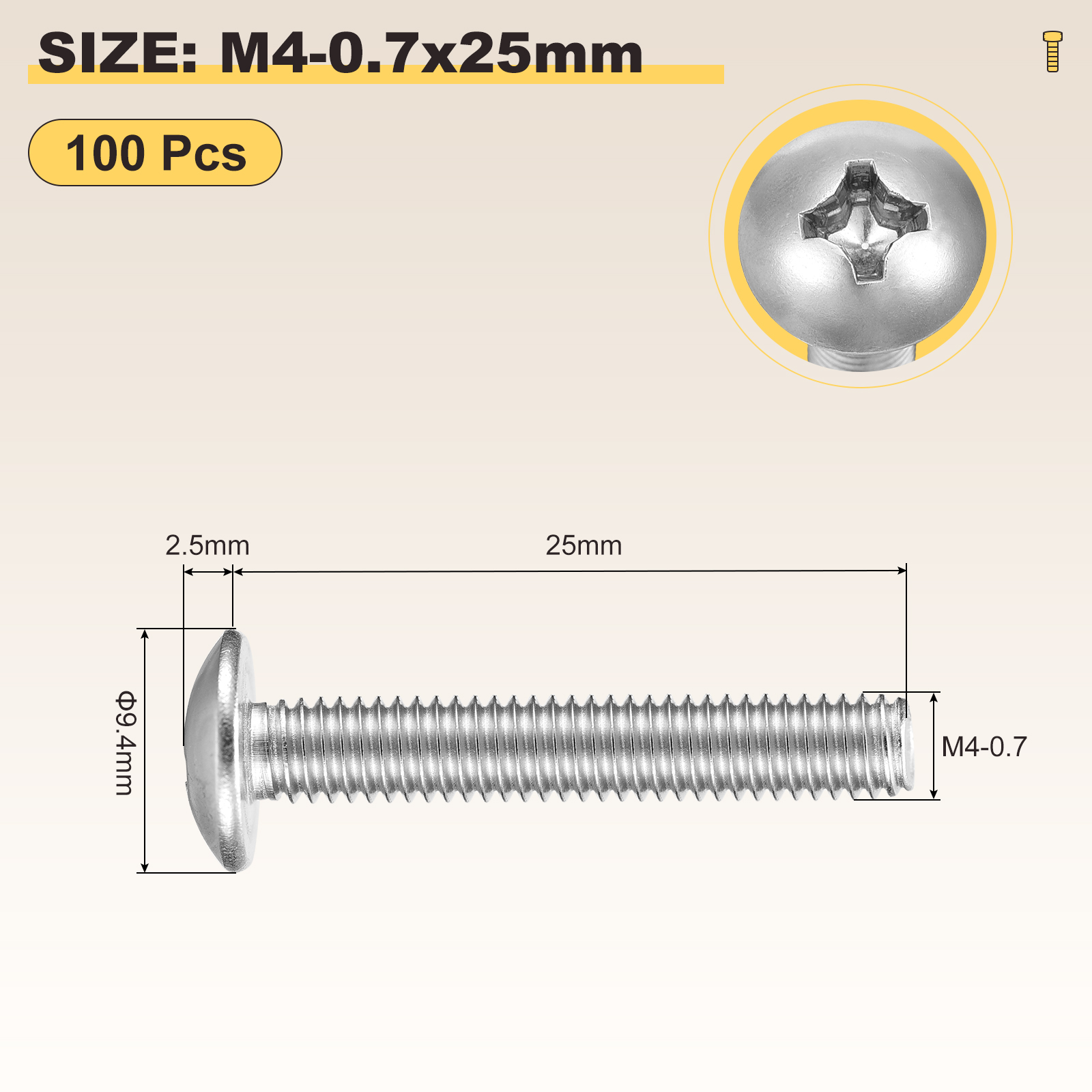Uxcell Machine Screws Phillips Head 100Pcs, Steel Round Head Furniture Bolts