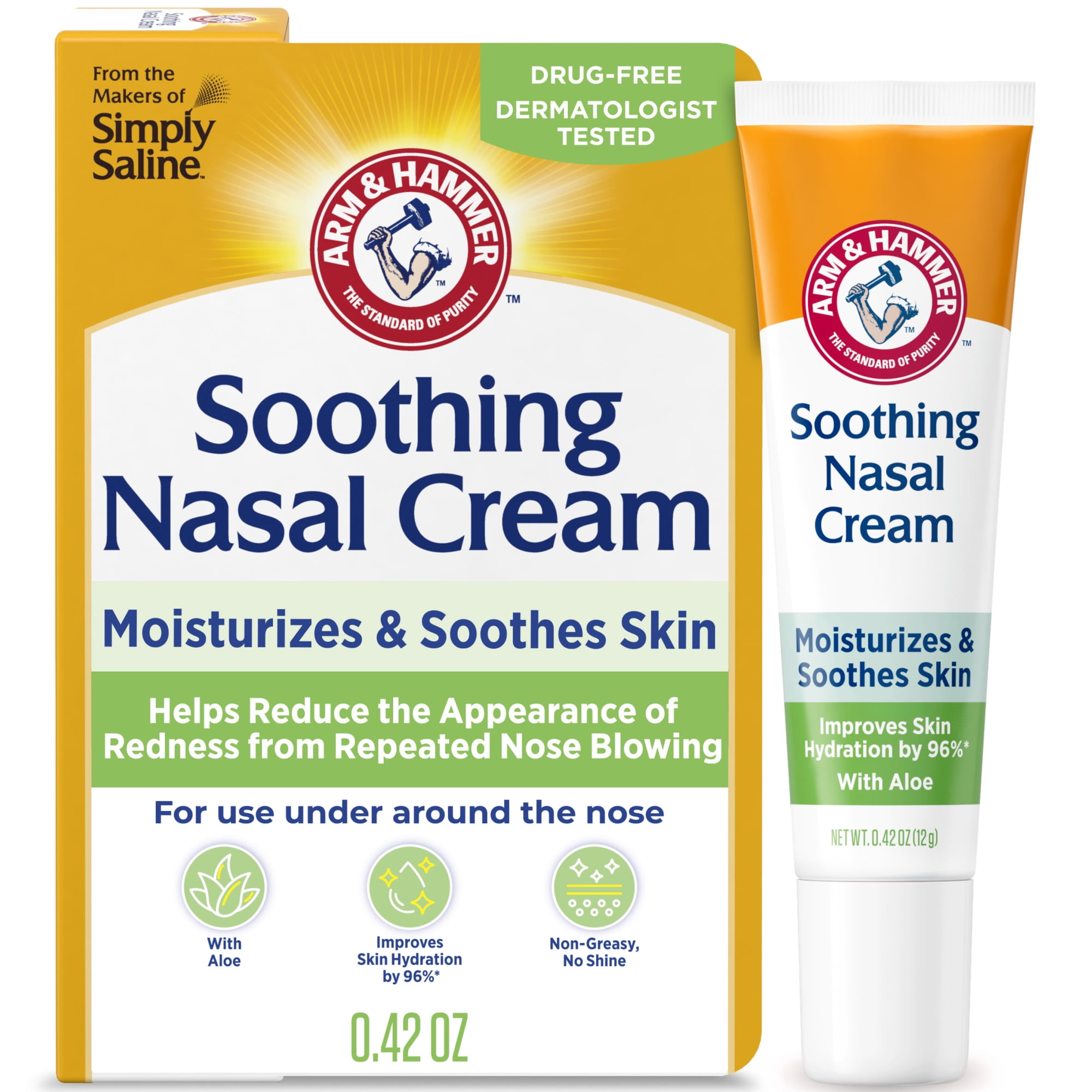 ARM & HAMMER Simply Saline Soothing Nasal Cream with Aloe, Dermatologist Tested, 0.42 Oz