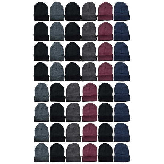 Yacht & Smith 48 Pack Of Wholesale Beanies, Bulk Thermal Winter Hat Unisex Adult (Assorted Beanies)
