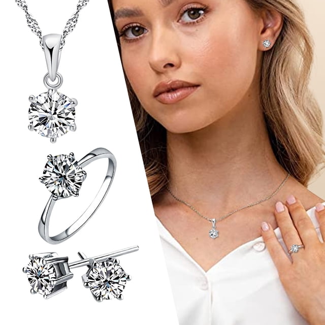 Ensemble de Bijoux Trois Pièces en Zircon à la Mode Incluant Boucles d'Oreilles et Collier pour Femmes Filles