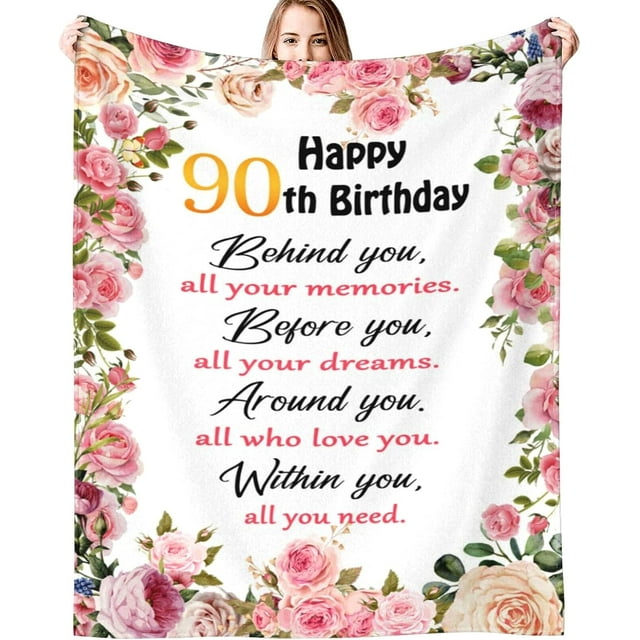 LHSHID Happy 90th Birthday Gifts for Women Blanket 90th Birthday Decorations Throw Blanket Birthday Gift Ideas for 90 Year Old 50"x60"