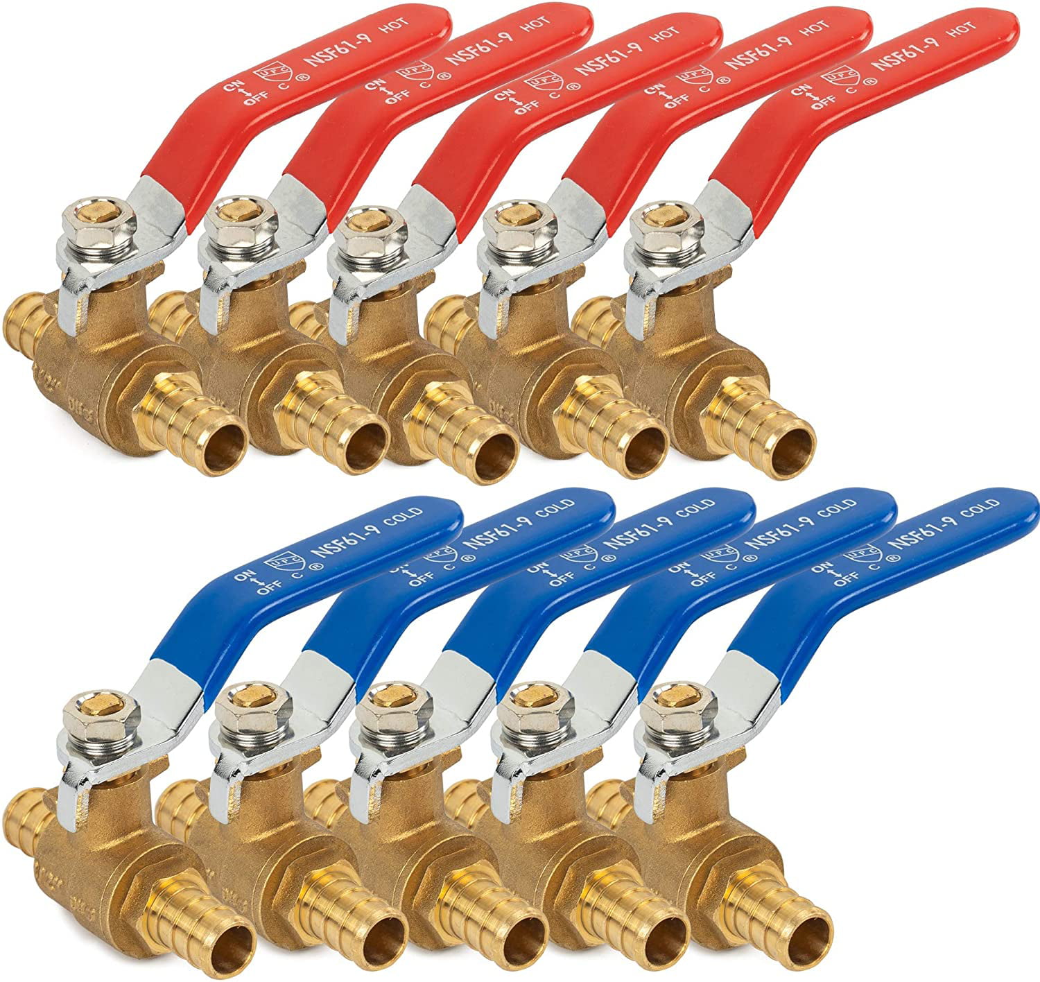 FULL PORT HOT AND COLD LEAD FREE BRASS 10 PIECES 1/2" PEX SHUT OFF BALL VALVE 