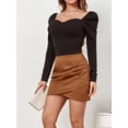 thumbnail image 3 of Wenseny Womens Stylish Suede Tulip Skirt Asymmetric Wrap Skirt Bodycon Short Skirts Khaki S, 3 of 7