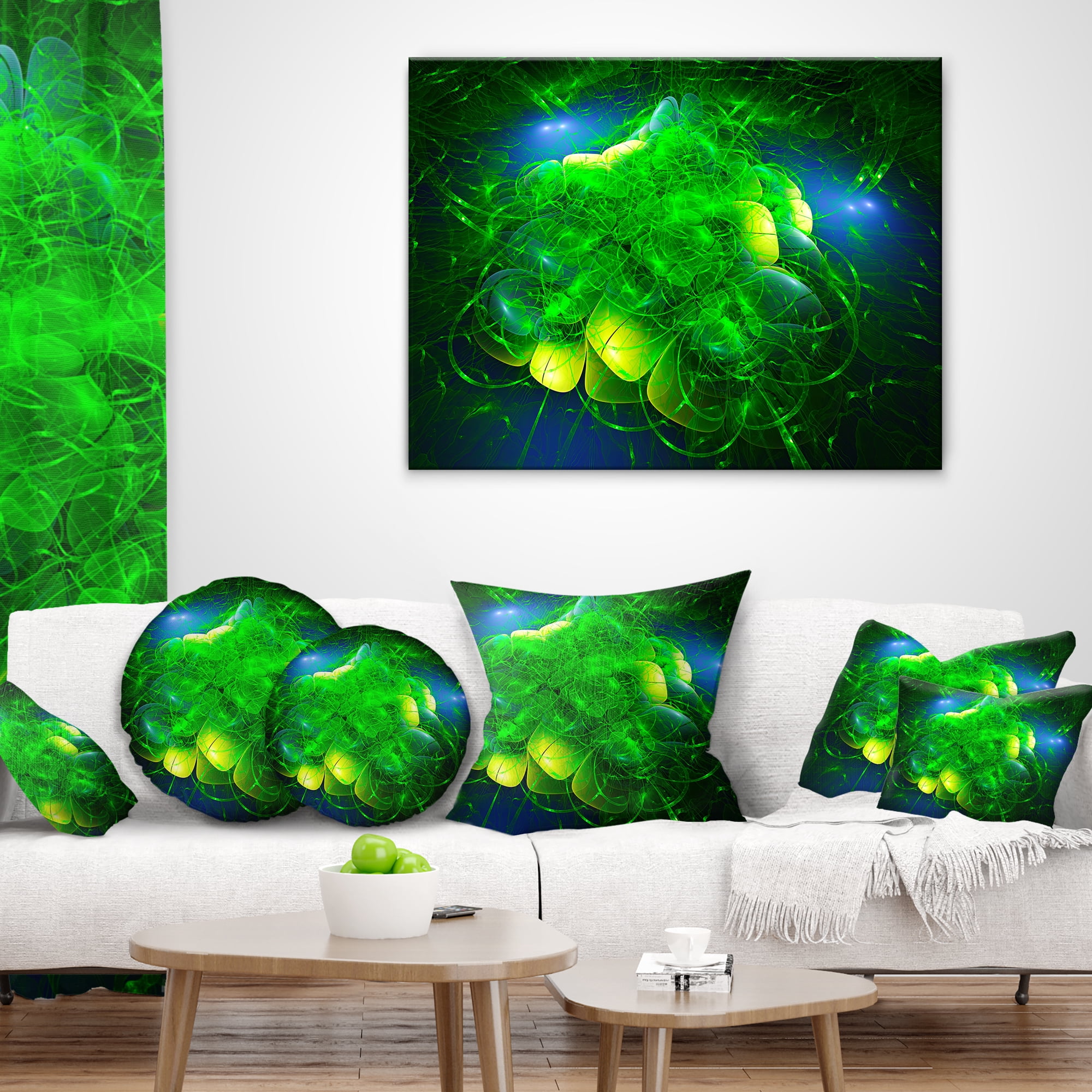Designart Alien Mystical Flower Green - Floral Throw Pillow - 16x16