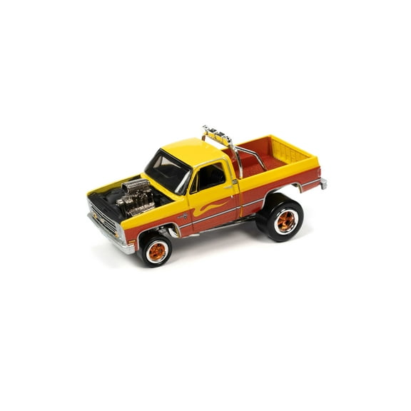 1985 Chevy Silverado, Sunflower Yellow /Root Beer Metallic - Johnny Lightning JLSF023/48A - 1/64 Scale Diecast Model Car