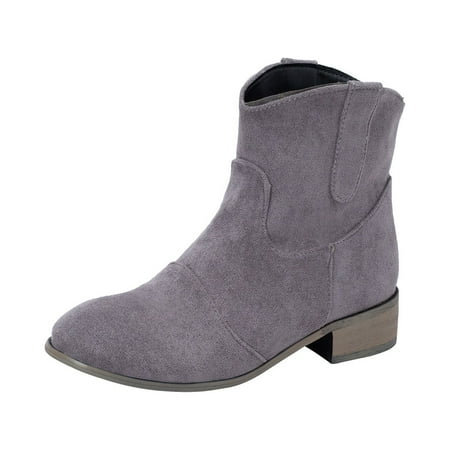 

Women S Ankle Boots Simple Stylish Flock Round Toe Retro Solid Color High Boots