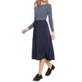 thumbnail image 4 of INSPIRE CHIC Striped Patchwork Dress for Women  Crew Neck Long Sleeves A-Line Dress XS Dark Blue, 4 of 6