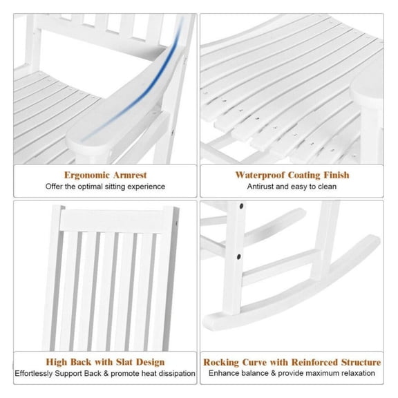 Wooden Rocking Chair - Outdoor Indoor High Back Acacia Rocker - Patio Garden Furniture - Weather Resistant & Comfortable - FSC Certified
