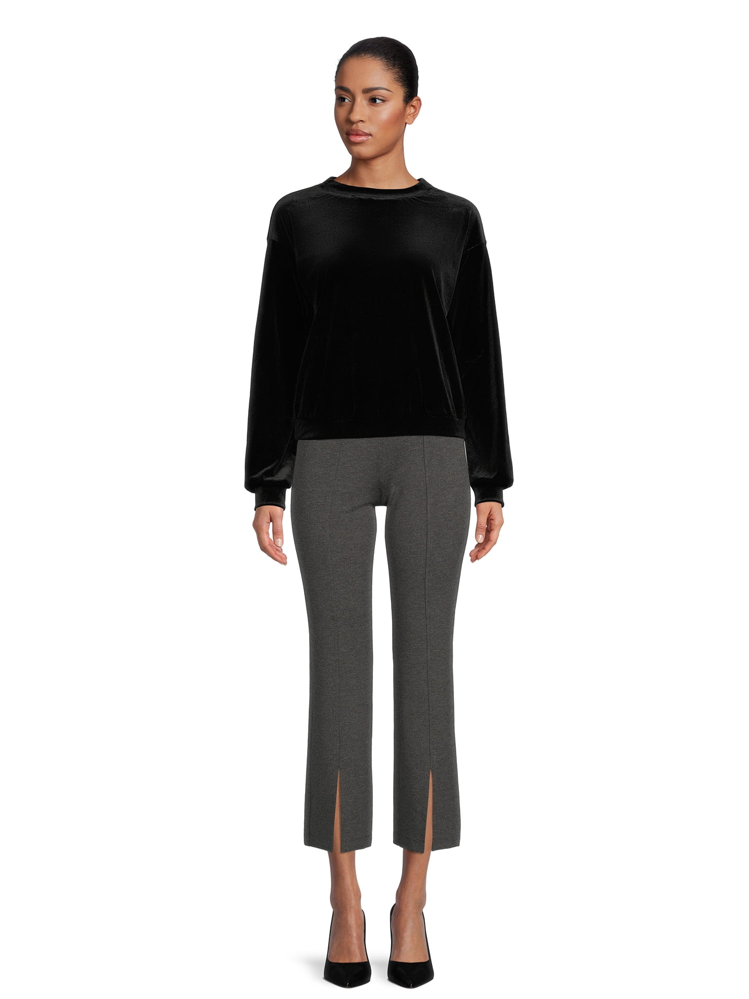 Self Esteem Women's Juniors Drop Shoulder Long Sleeve Velvet Pullover
