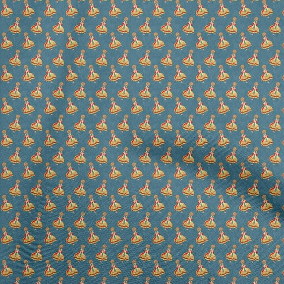 oneOone Velvet Teal Blue2 Fabric Onam Kathakali Dress Material Fabric Print Fabric By The Yard 58 Inch Wide