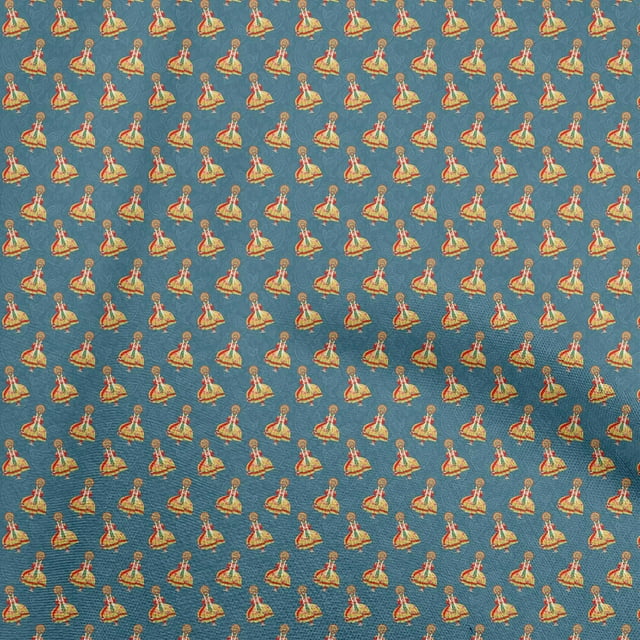 oneOone Georgette Viscose Teal Blue2 Fabric Onam Kathakali Sewing Craft Projects Fabric Prints By Yard 42 Inch Wide