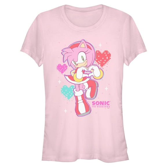 Junior's Sonic the Hedgehog Amy Heart Hands Graphic T-Shirt