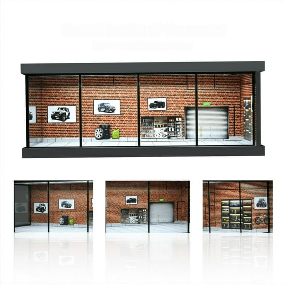 1:43 Diorama Garage Model with LED Lighting, Garage Model Car Display Case for Diecast Car Models, Realistic Parking Lot Scene Garage with Acrylic Dust Cover