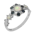 thumbnail image 1 of LBG British Made 18k White Gold Natural Opal & Sapphire Womens Anniversary Ring - 33 size options - Size 4.75, 1 of 7