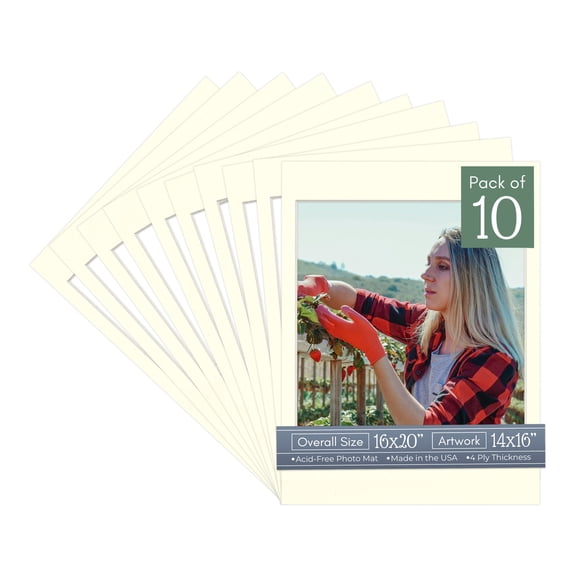 Cream Linen Picture Frame Mat for 16x20 Frames - Fits 14x16 Photos - 10 Mats