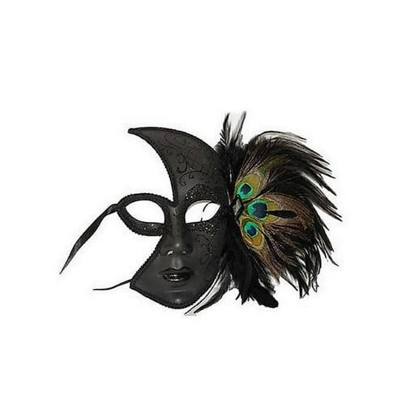 Side Feather Black Half Mask- Mardi Gras