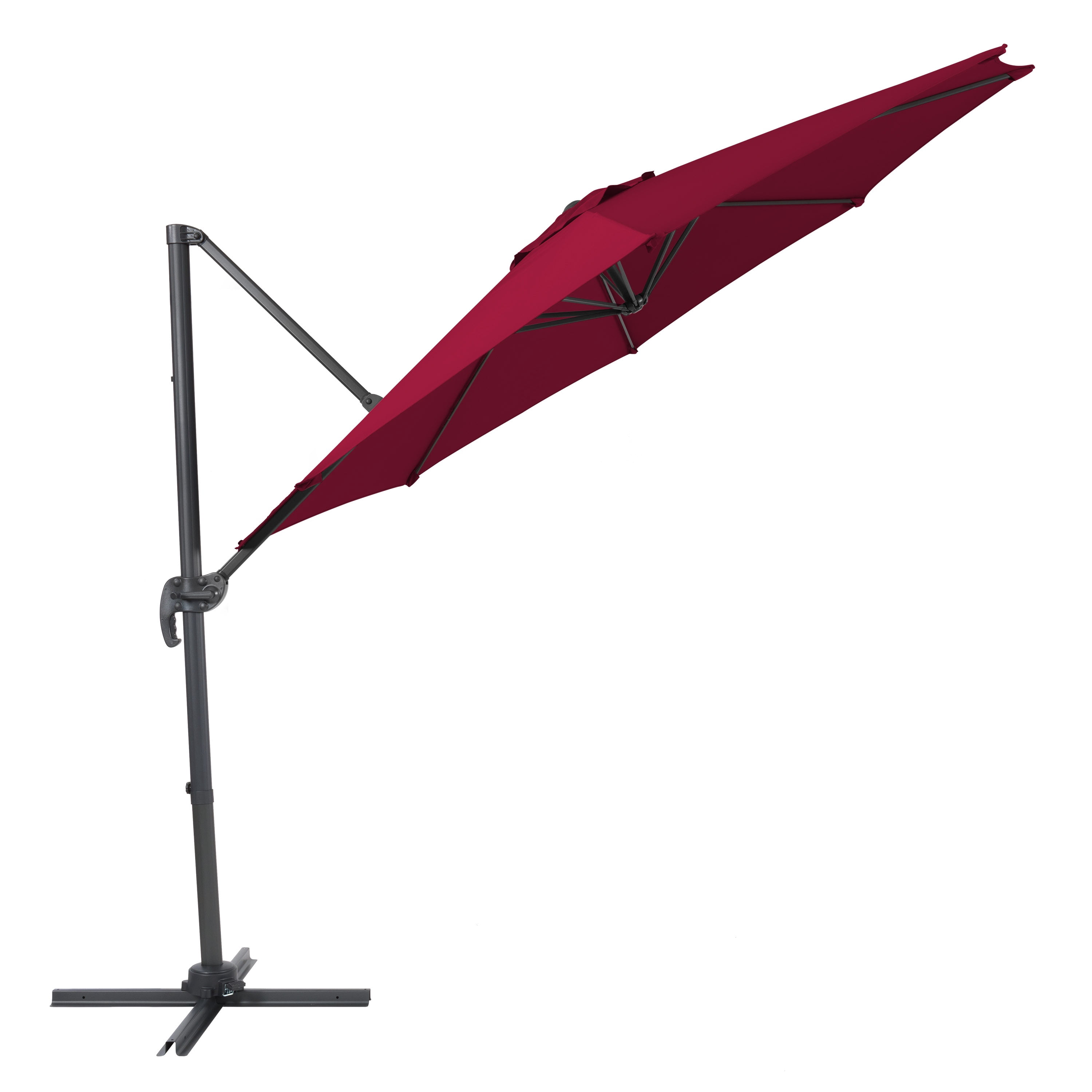 CorLiving 9.5ft Offset Tilting and Rotating Outdoor Umbrella with Aluminum and Steel Frame and Durable Canopy, Wine Red