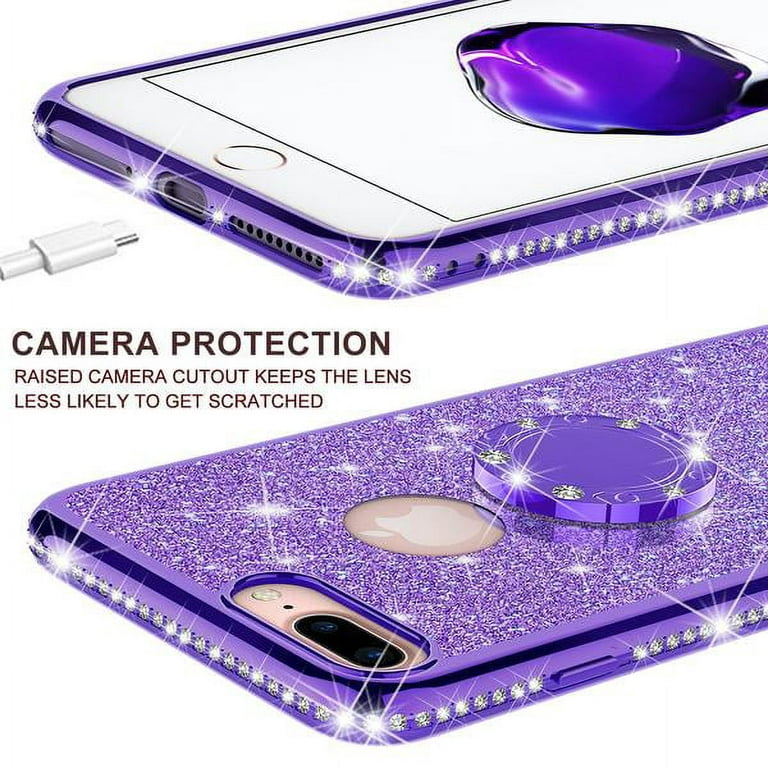 Apple iPhone 12 Case, Glitter Cute Phone Case Girls with Kickstand,Bling  Diamond Rhinestone Bumper Ring Stand Sparkly Luxury Clear Thin Soft