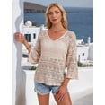 thumbnail image 2 of Drvitor Beach Cover Up for Women Summer Hollow V-Neck Crochet Tops Casual Loose 3/4 Sleeve Swimsuit Cover Up, 2 of 7