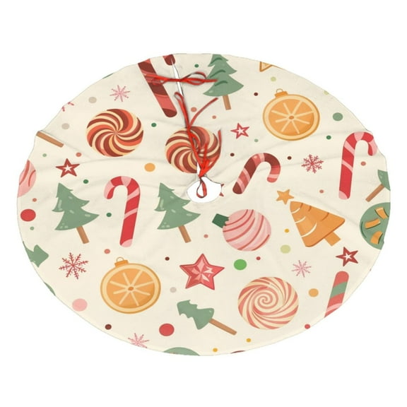 Christmas Tree Skirt 30" Christmas Candy Pattern (8) Xmas Tree Skirts Mat for New Year Holiday Christmas Party Decorations