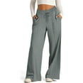 thumbnail image 2 of HAiming Womens Straight Wide Leg Pants Drawstring Elastic High Waisted Sweatpants Casual Loose Trousers with Pocket, 2 of 9