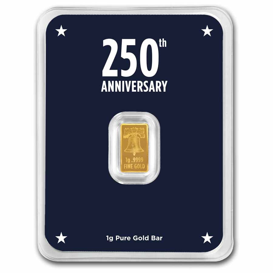 1 gram Gold Bar - American Betsy Ross Flag & Liberty Bell
