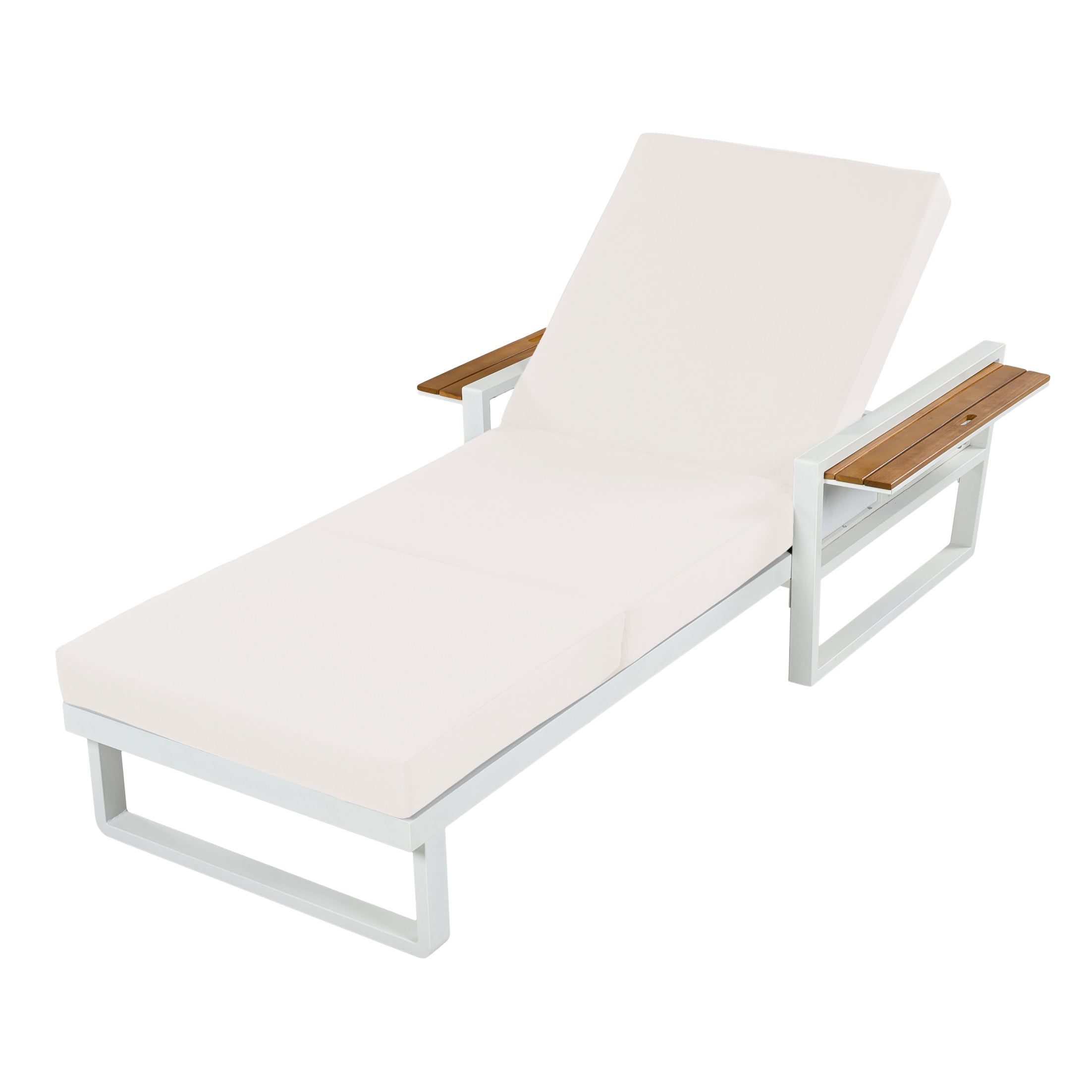 Christopher Knight Home Outdoor Chaise Lounge with 3-Fold Cushion, Adjustable Backrest, White + Cream
