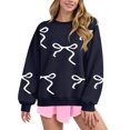 thumbnail image 2 of Women Tops Women's Long Sleeve Sweatshirt Casual Crewneck Loose Fit Pullover Fleece Tops, Bow Print Fall Winter Fashion with Soft Fabric for Comfortable Wear,Navy,M, 2 of 6