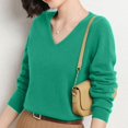 thumbnail image 5 of Women's Soft V Neck Long Sleeve Sweater Fall Casual Regular Fit, Basic Knit Pullover Top Green M, 5 of 5