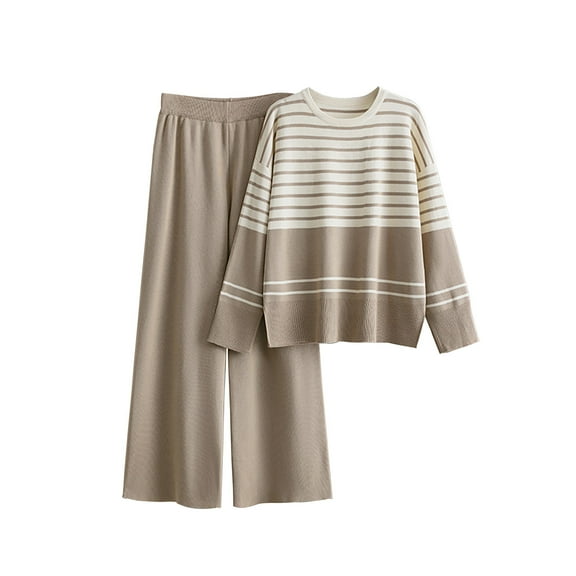 XuJwPNcy 2 Piece Outfits for Women Sweater Sets Knit Long Sleeve Pullover Top with Wide Leg Pants Lounge Matching Sets