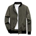 thumbnail image 2 of Daolelai Men's Baseball Jacket Solid Color Jacket Long Sleeve Collarless Coat, 2 of 5