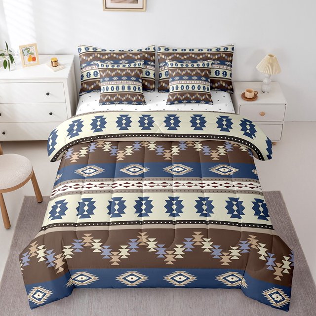 Erosebridal Retro Aztec Bedding Sets Queen Size, Western Boho Comforter Sets with Sheets, Mandala Style Room Decor , 7 Pieces