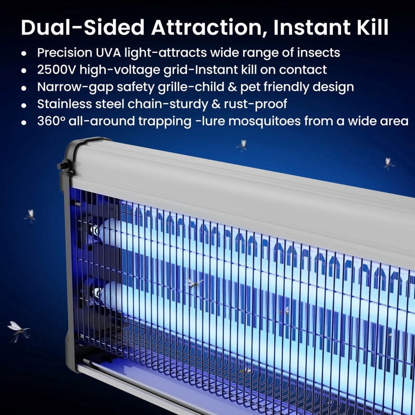 DUNCHATY 40W Electronic Bug Zapper, 365-370nm Dual-Band UVA Mosquito Killer, 2500V Instant Kill Grid, 360° Trapping, Child & Pet Safety Grille, Includes 2 T8 Tubes