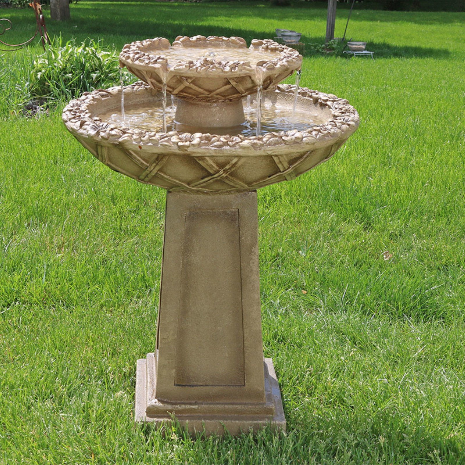 Sunnydaze 28"H Electric Polyresin 2Tier Beveled Flower Outdoor Bird
