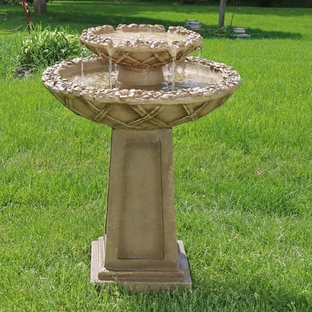 Sunnydaze 28 H Electric Polyresin 2-Tier Beveled Flower Outdoor Bird Bath Water Fountain